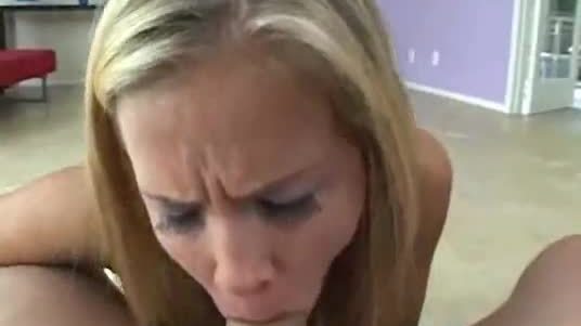 Sexy blonde gives blowjob